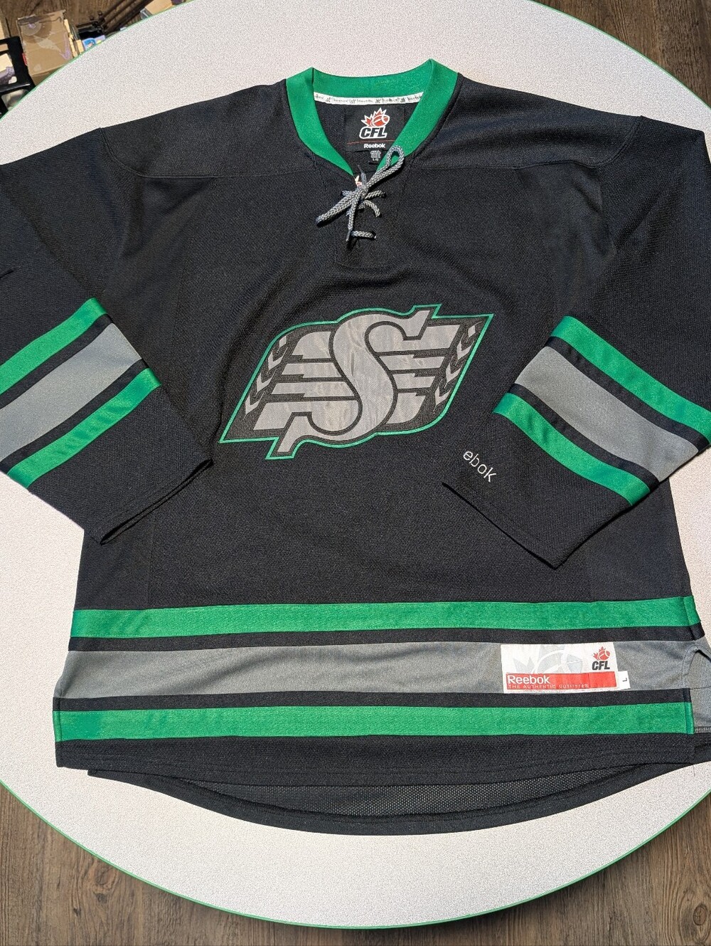 Saskatchewan Roughriders #13 Black CFL Men's L Large Reebok Hockey Jersey